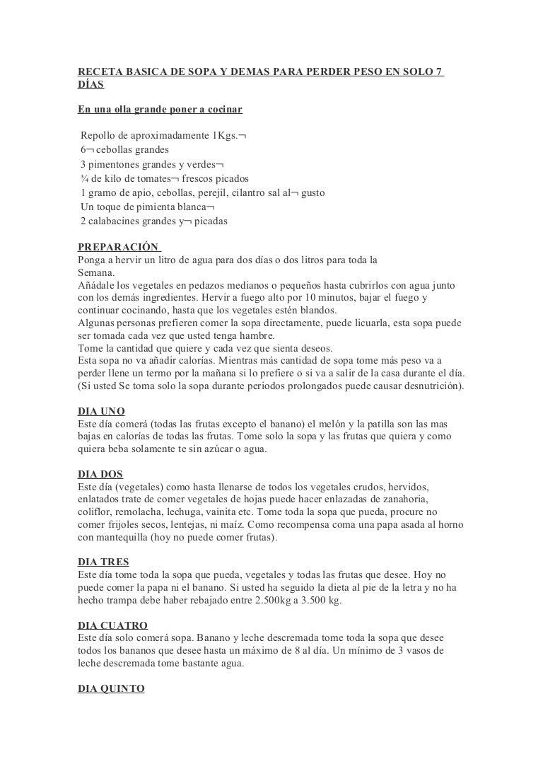 Sopa para bajar de peso en 7 dias en